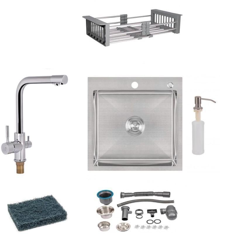 Мойка для кухни H5050 Brush 30/08 мм Lidz/смеситель Over 60 022 00 для кухни с фильтром воды Lidz/губка для мойки