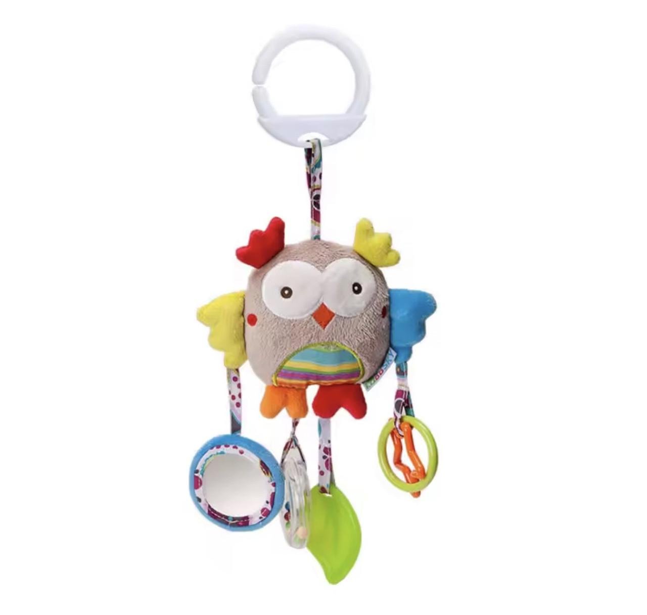 Іграшка для малюків Підвісна сова з брязкальцями та дзеркальцем 43х17 см (66)