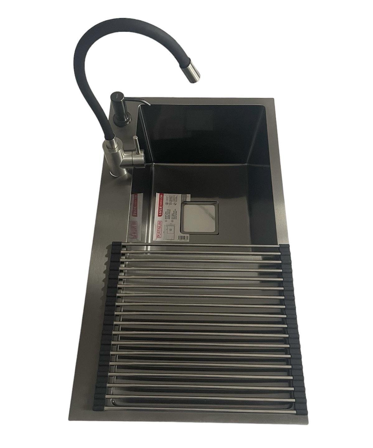 Мойка Pvd platinum и смеситель кухонный гибкий 780x430x220 мм Мойка Pvd platinum и смеситель кухонный гибкий 780x430x220 мм