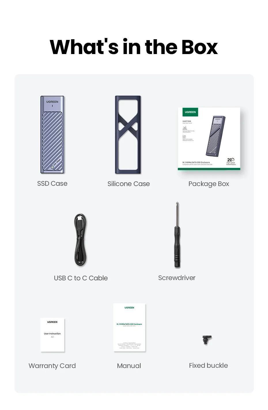 Корпус UGREEN для M.2 NVME та SATA SSD дисків 20 Гбіт/с з Кабелем M та B&M 2280/2230/ 2242/2260 для PCI-e та NGFF Сріблястий (35576) - фото 8 Корпус UGREEN для M.2 NVME та SATA SSD дисків 20 Гбіт/с з Кабелем M та B&M 2280/2230/ 2242/2260 для PCI-e та NGFF Сріблястий (35576) - фото 8