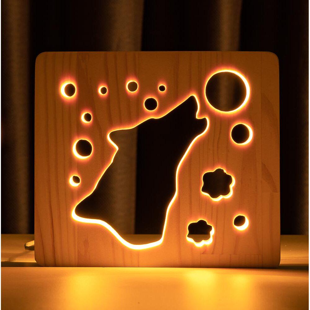 Ночник из дерева ArtEco Light LED Волк и луна с пультом Белый теплый (1020406)