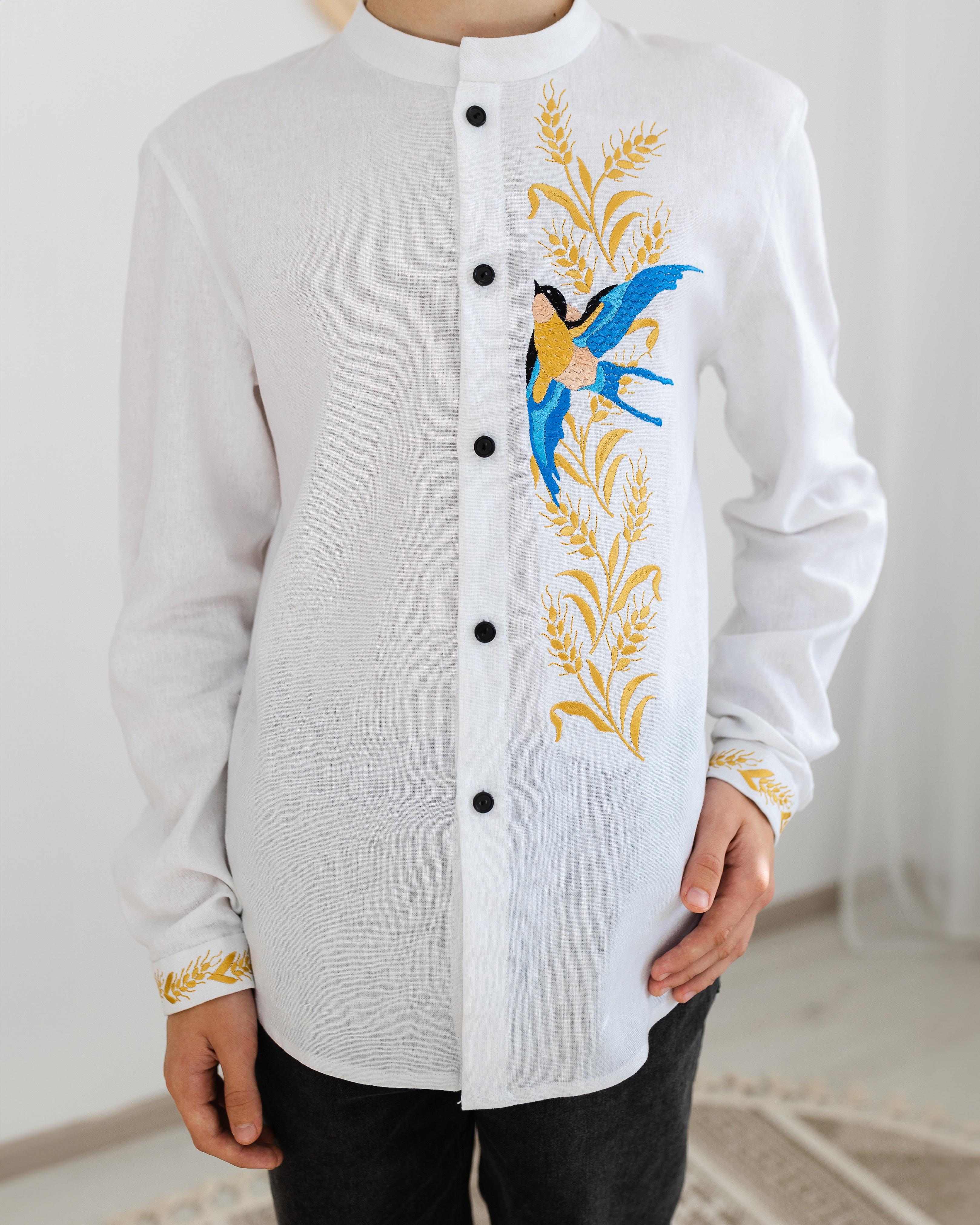 Рубашка детская с вышивкой Ласточка 134 см Белый (0001940-134)