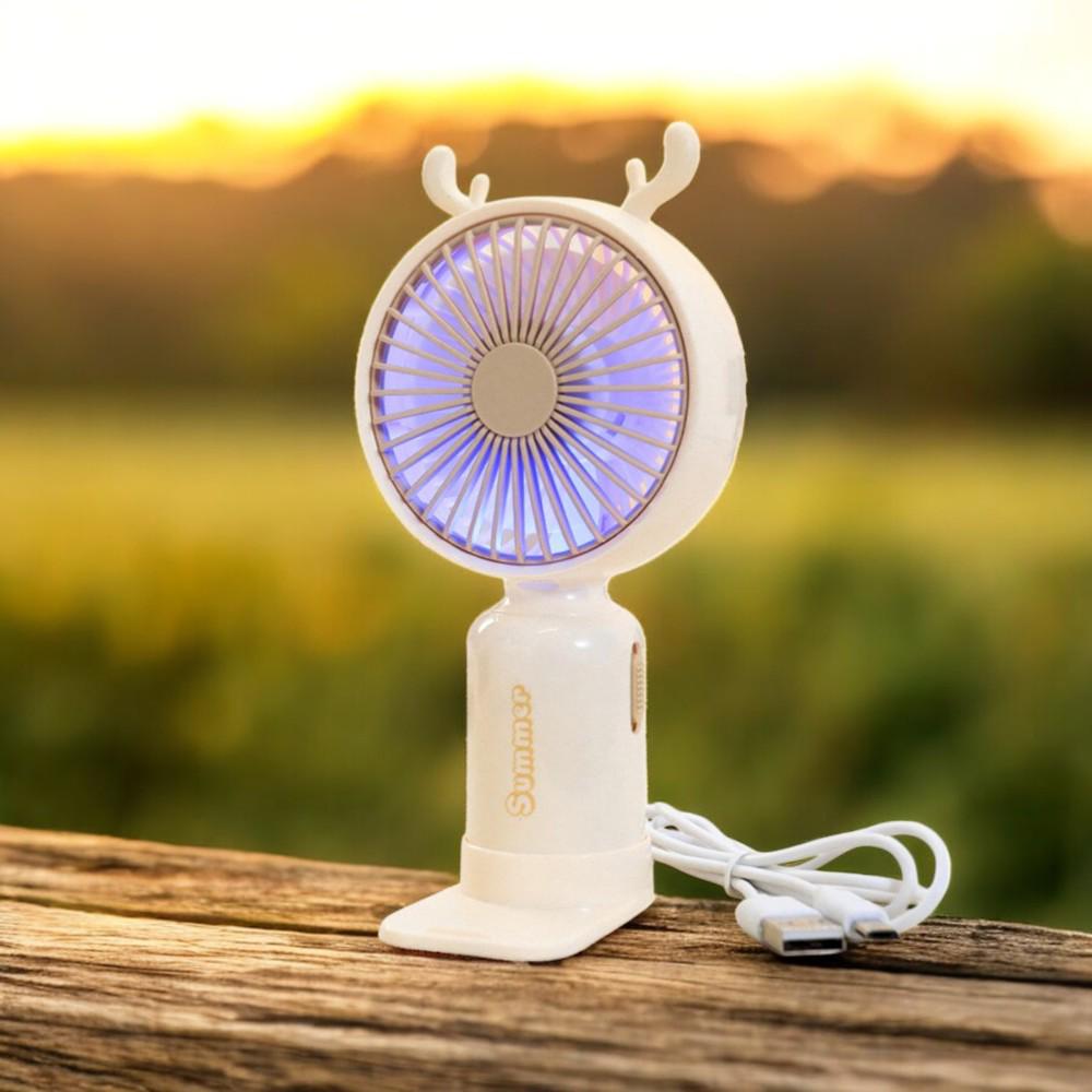 Портативный вентилятор с рожками Олень на аккумуляторе и USB Бежевый - фото 3 Портативный вентилятор с рожками Олень на аккумуляторе и USB Бежевый - фото 3