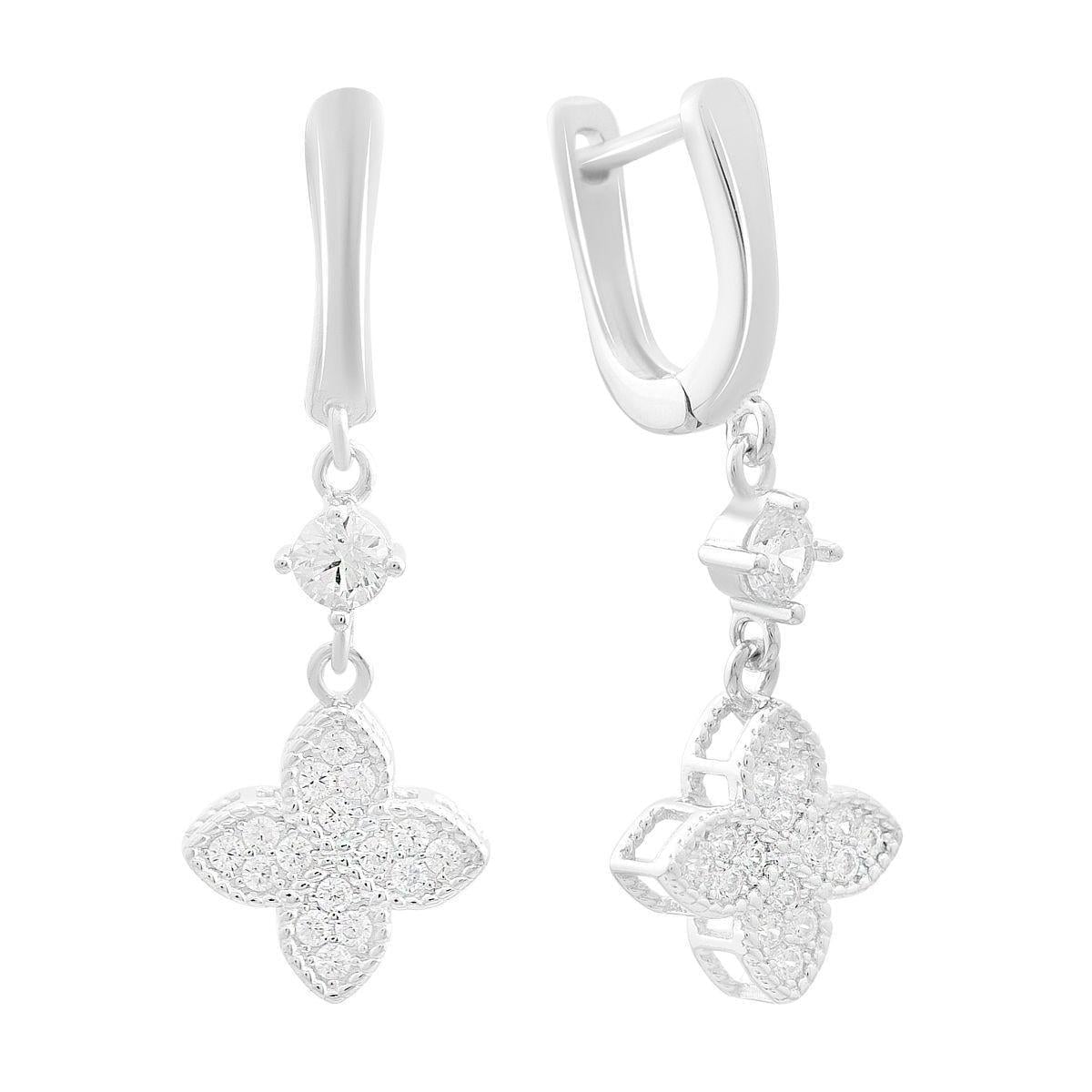 Серьги серебряные LoveR с подвеской в форме цветка с фианитами и английским замком