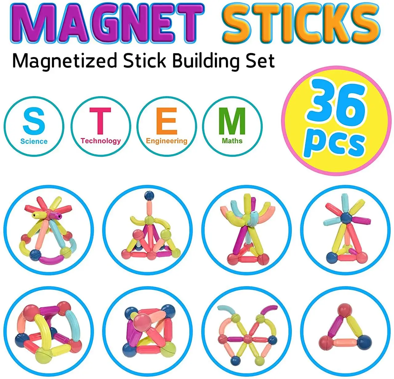 Магнітний конструктор Magnetic Sticks 36 шт. (11826303) - фото 4