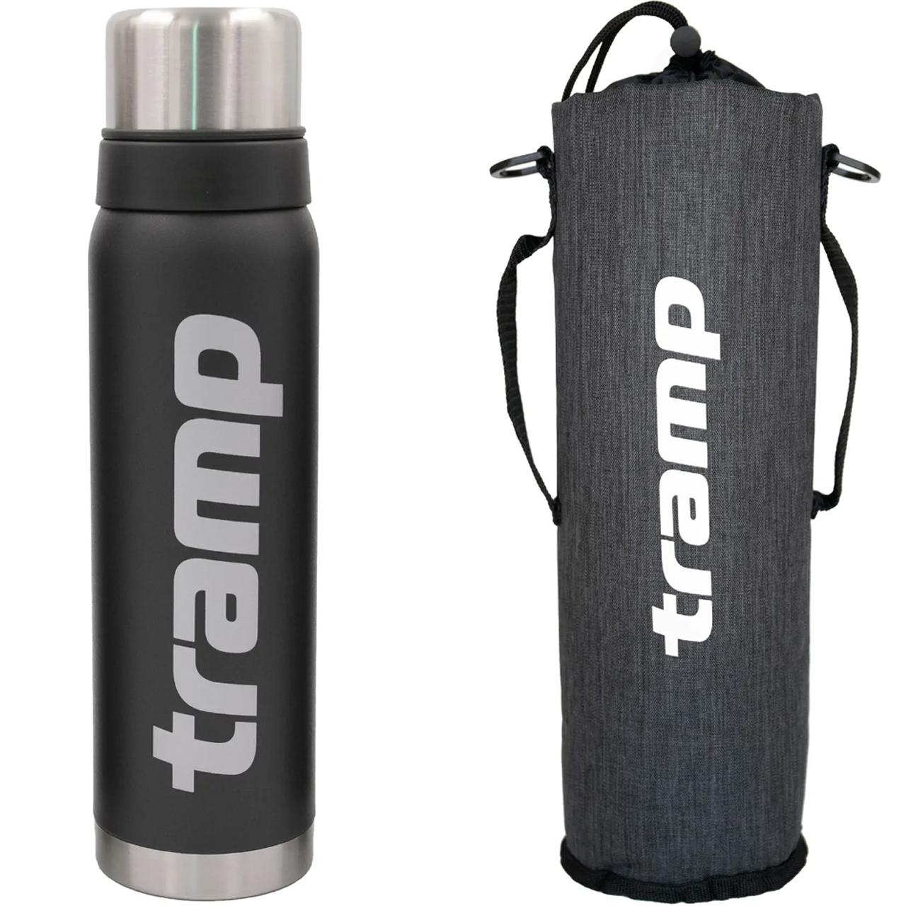 Комплект термос для напитков с термочехлом Tramp expeditio из нержавеющей стали держит 24 ч. 0,9 л (UTRC-027-grey)