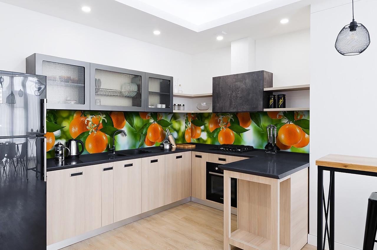 Кухонный фартук Мандарины из самоклеющейся виниловой пленки 60х250 см Зеленый