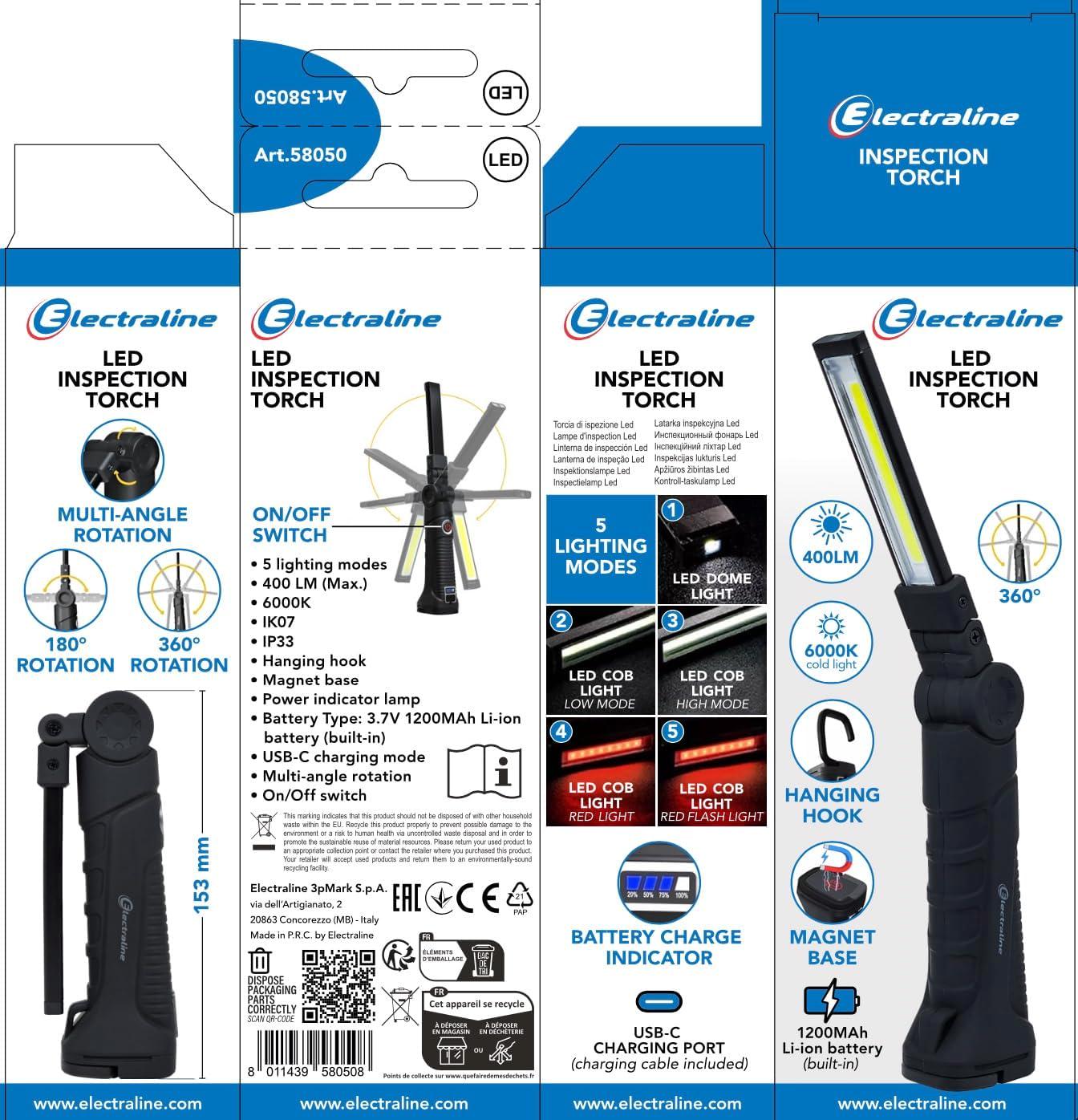 Лампа Electraline LED 5 режимів 500 Лм 1200 мА/год USB-C IP33 - фото 4 Лампа Electraline LED 5 режимів 500 Лм 1200 мА/год USB-C IP33 - фото 4