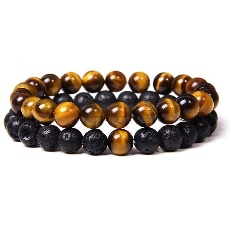 Браслети парні з лавового каменю та тигрового ока р. 18 (70038)