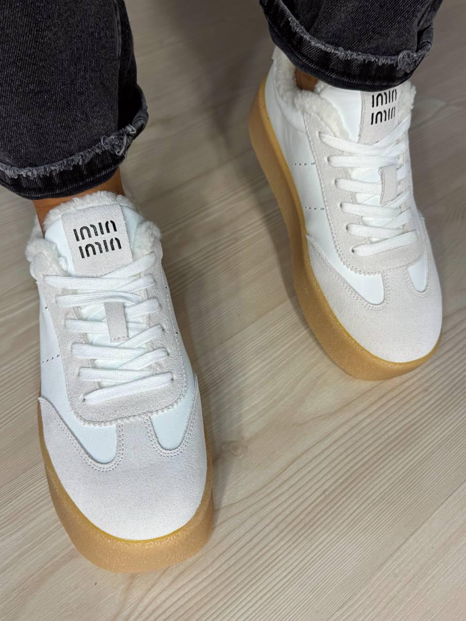 Кеды женские Hengji 632-23 утепленные кожаные с замшей на меху р. 36 Белый (5380)