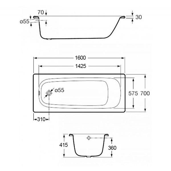 Ванна прямоугольная ROCA CONTESA A235960000+A291021000 с ножками 160х70 см (56292) - фото 2