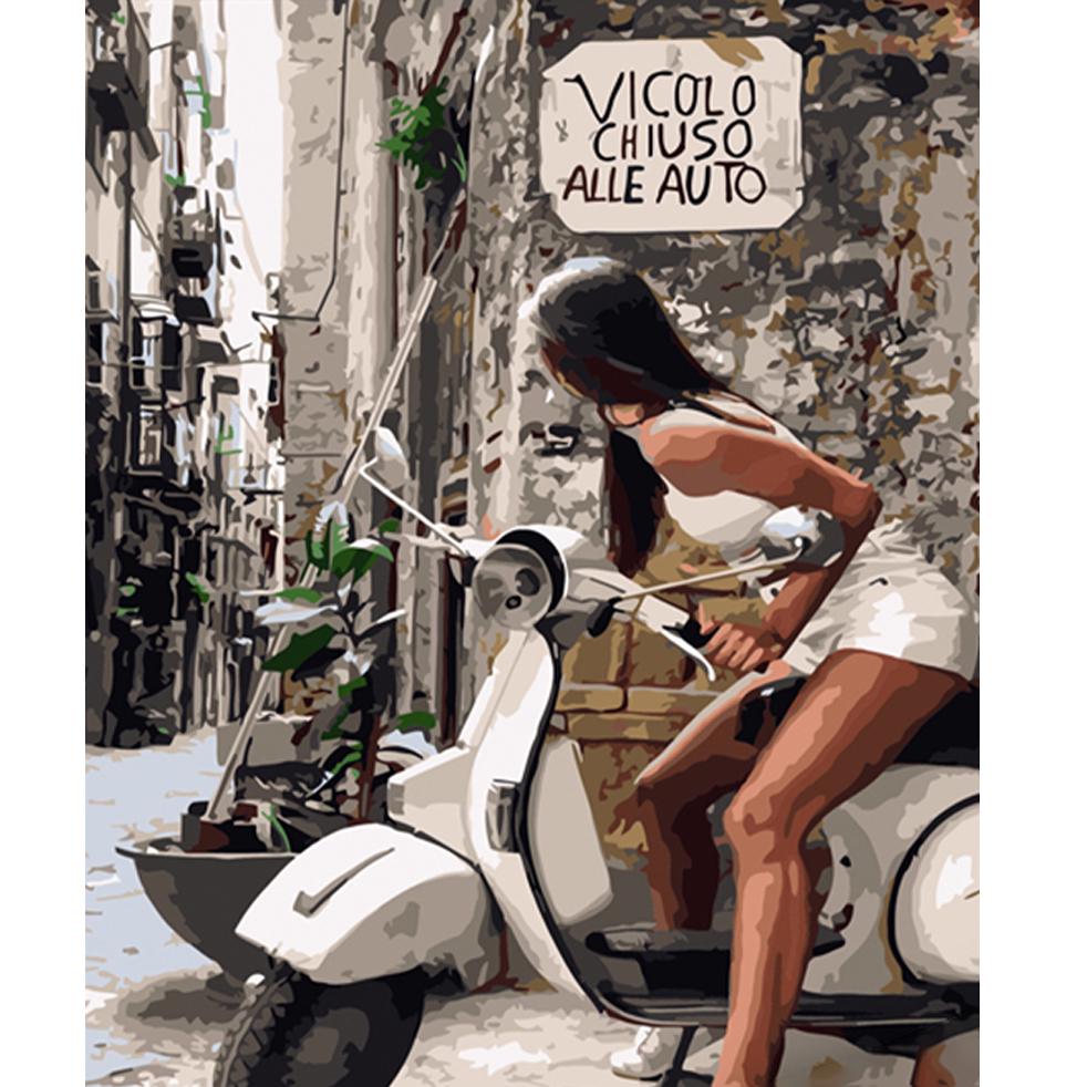 Картина по номерам Strateg Премиум Девушка на мопеде 40х50 см (HH079)