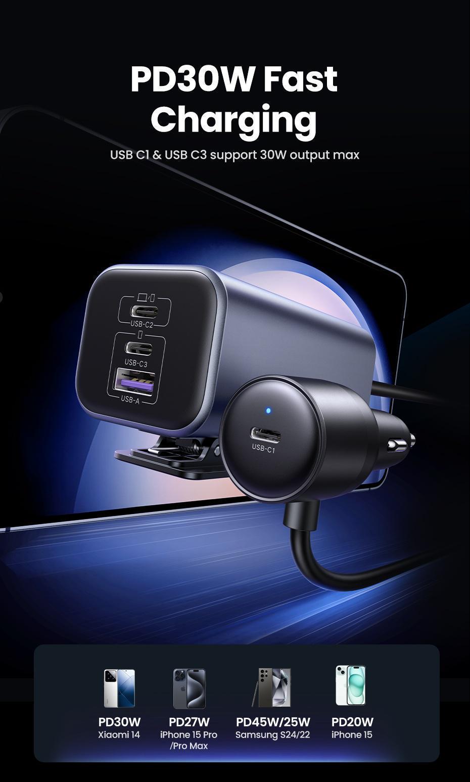 Зарядное устройство для автомобильного Ugreen 150 Вт 4 порта 1 м (35571) - фото 4 Зарядное устройство для автомобильного Ugreen 150 Вт 4 порта 1 м (35571) - фото 4