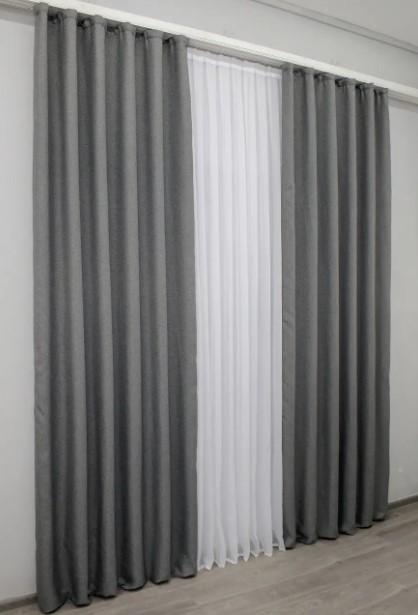 Тканина для штор блекаут/льон/мішковина Сірий (288ш) - фото 2