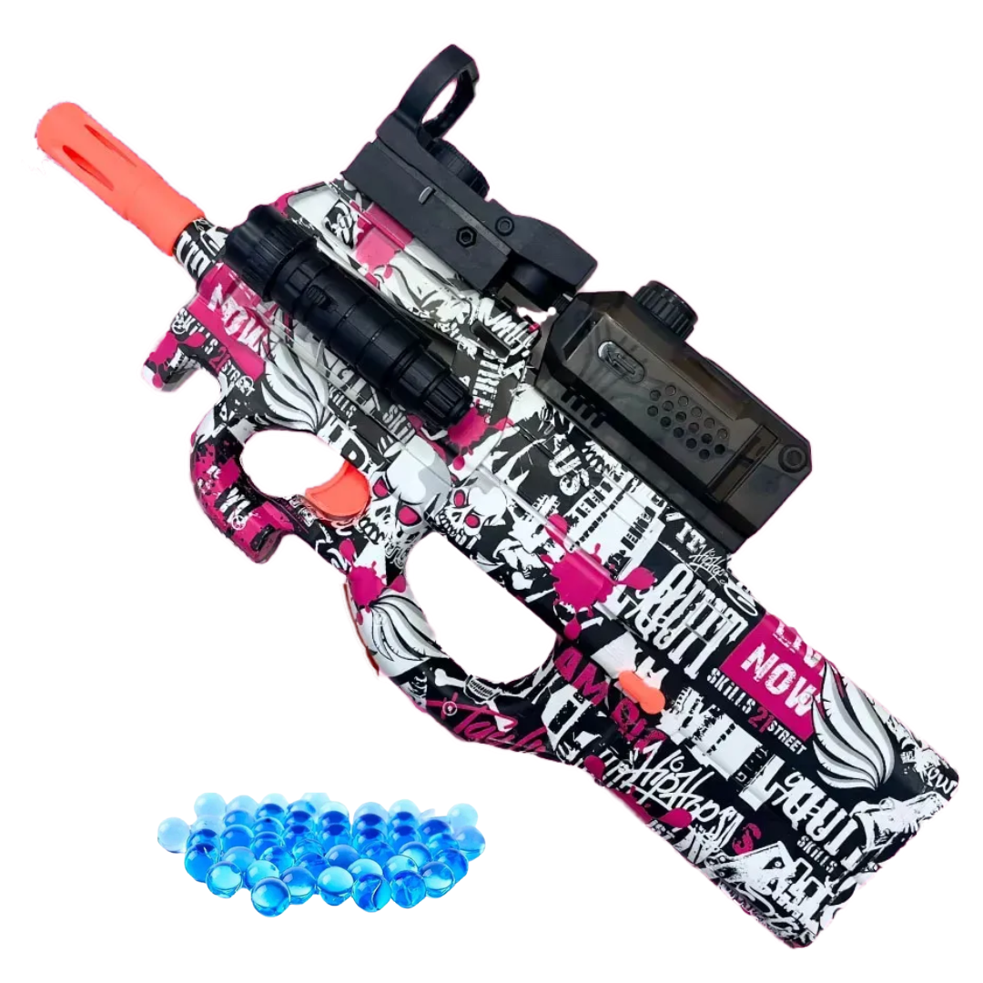 Бластер гель детский игрушечный на орбизах P90 электрический с глушителем коллиматором и пламегасителем Фиолетовый