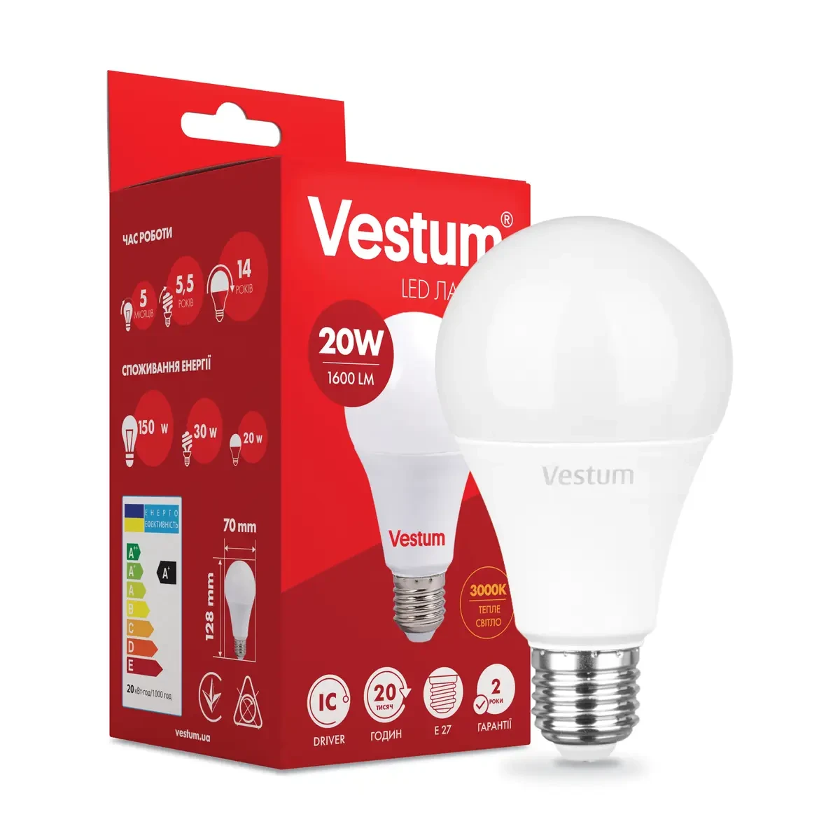 Светодиодная лампа Vestum A70 20W 3000K 220V E27 1-VS-1110 (3100550649) Светодиодная лампа Vestum A70 20W 3000K 220V E27 1-VS-1110 (3100550649)