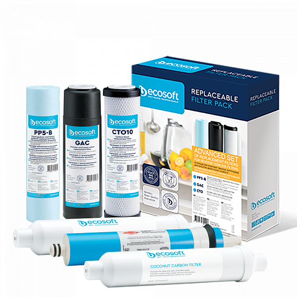 Комплект картриджів для фільтра зворотного осмосу Ecosoft P’ure з мінералізатором 6 шт.