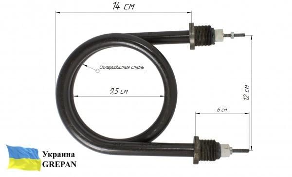 Котловий тен Grepan 2000W 220V штуцер М22х1,5 вуглецева сталь (kotl02) - фото 2