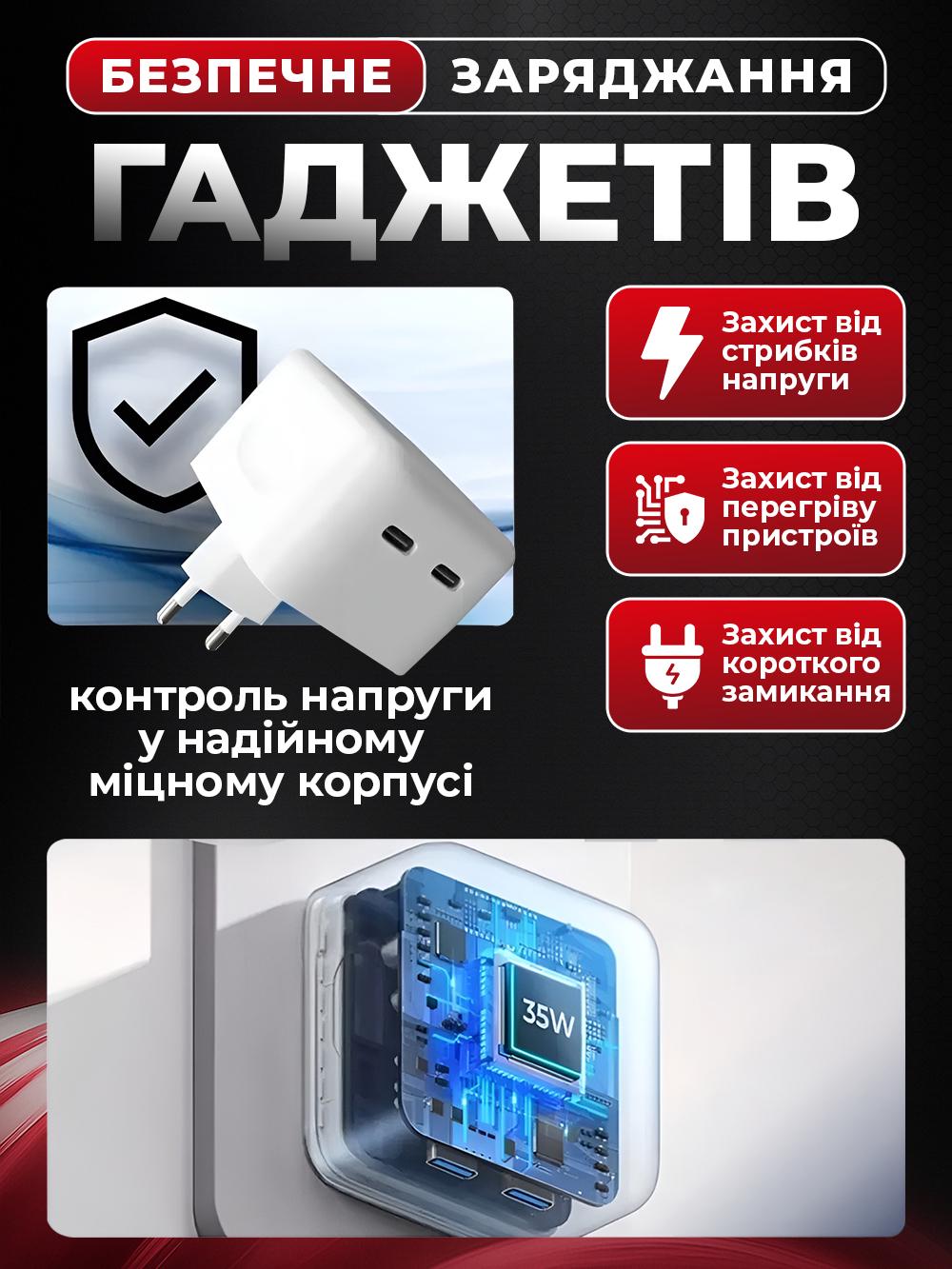 Зарядний пристрій Apple 35W Dual USB-C Port Power Foxconn із швидкою зарядкою (a1430996) - фото 3