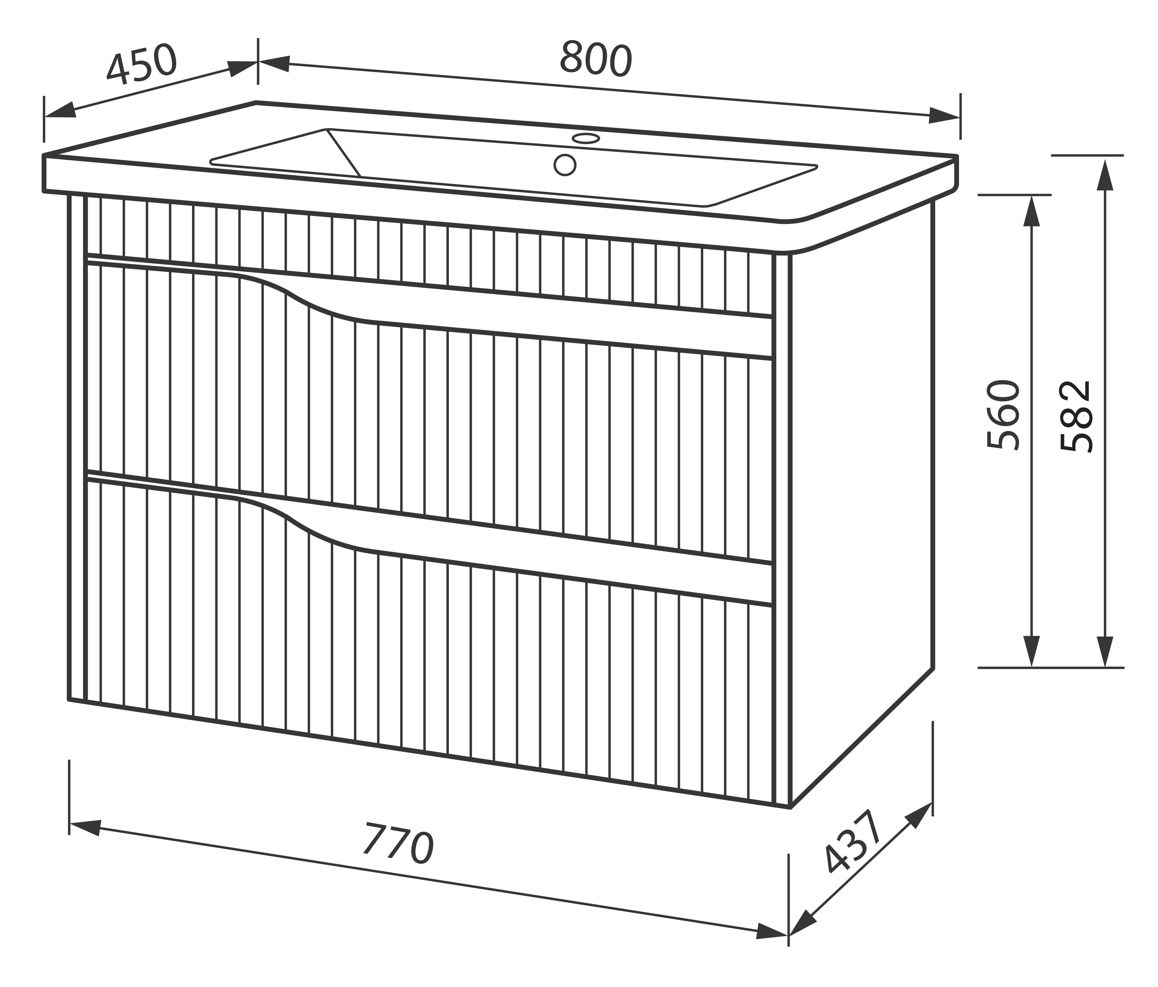 Тумба ЮВВИС Florence ТП-2 Д с умывальником Vesta 80 см Антрацит матовый (UVV130) - фото 3