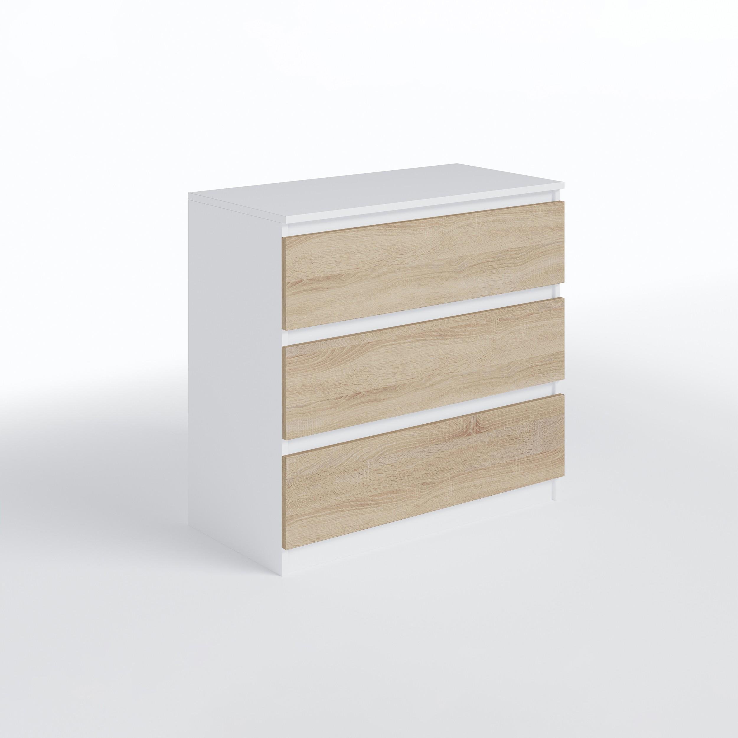 Комод на 3 ящика без ручек FT-214 800х400х755 мм Белый/Дуб сонома - фото 4