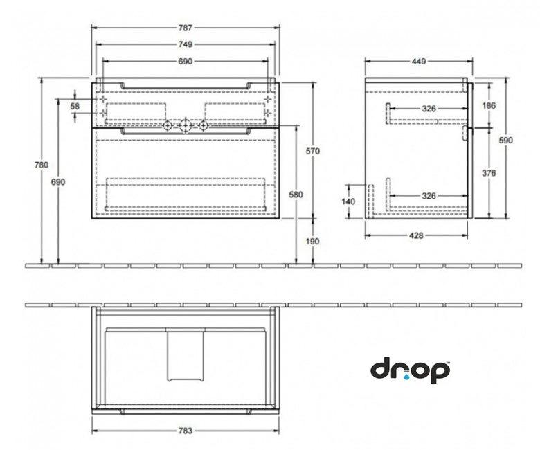 Тумба під умивальник підвісна Villeroy &amp; Boch SUBWAY 2,0 A91400N9 78,7x59x44,9 см Сірий (71298) - фото 2