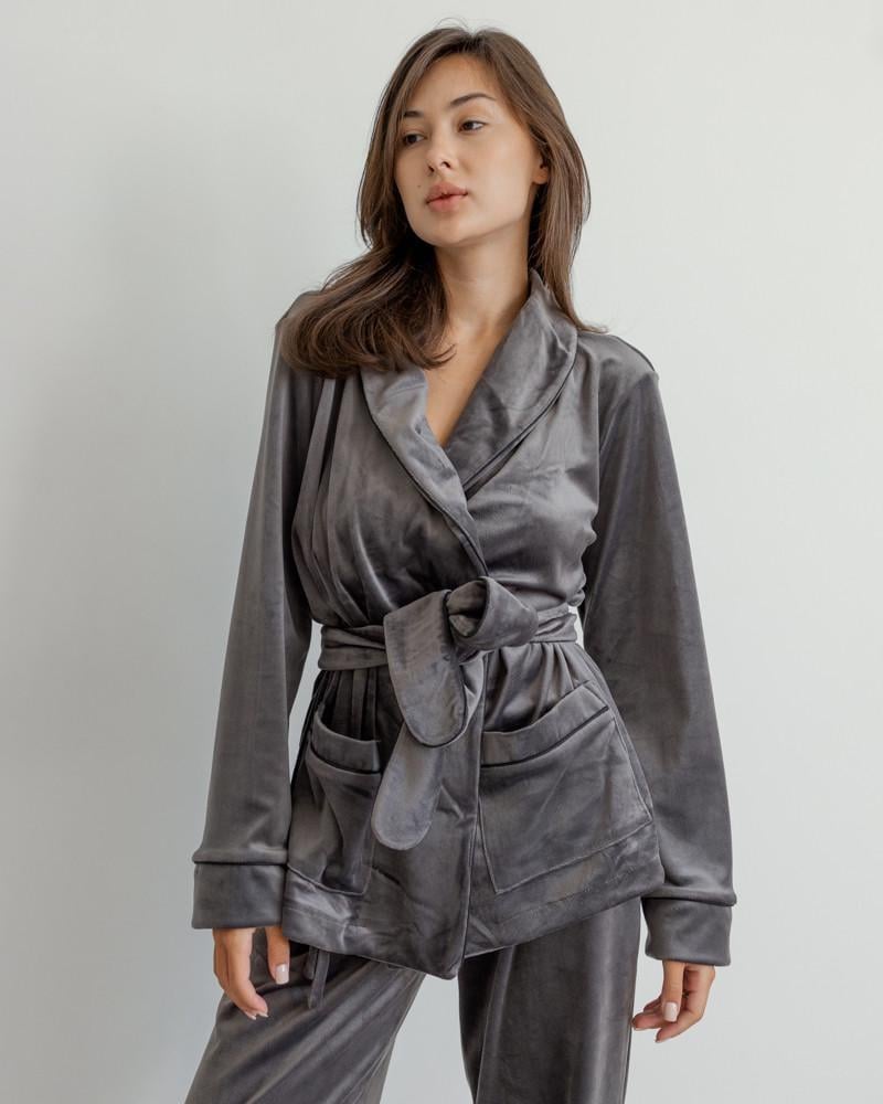 Піжама на запах велюрова р. 44 Сірий (5004) - фото 2 Піжама на запах велюрова р. 44 Сірий (5004) - фото 2