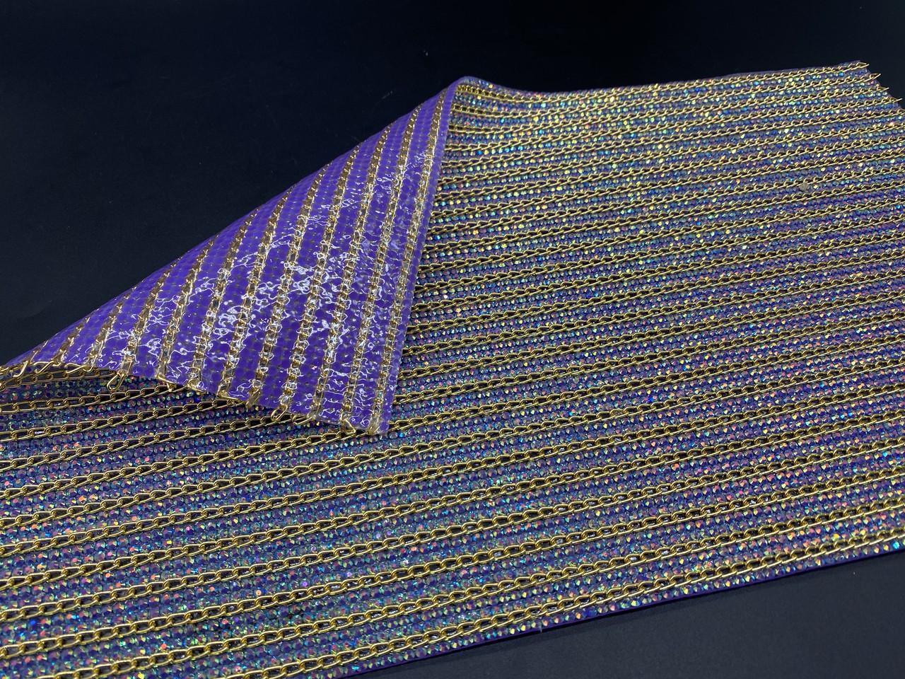 Стразовое клеевое полотно на силиконовой основе полосками 1 см 40х24 см Фиолетовый (1149574243)