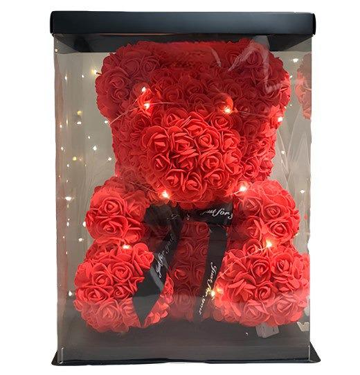 Светящийся мишка из роз 3D 25 см Красный (2104618448)