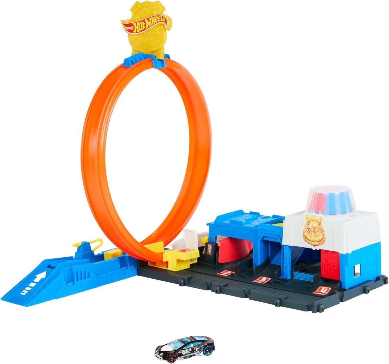 Трек Hot Wheels City Супер Полицейский участок с регулируемой петлей и машинкой (JBM71)