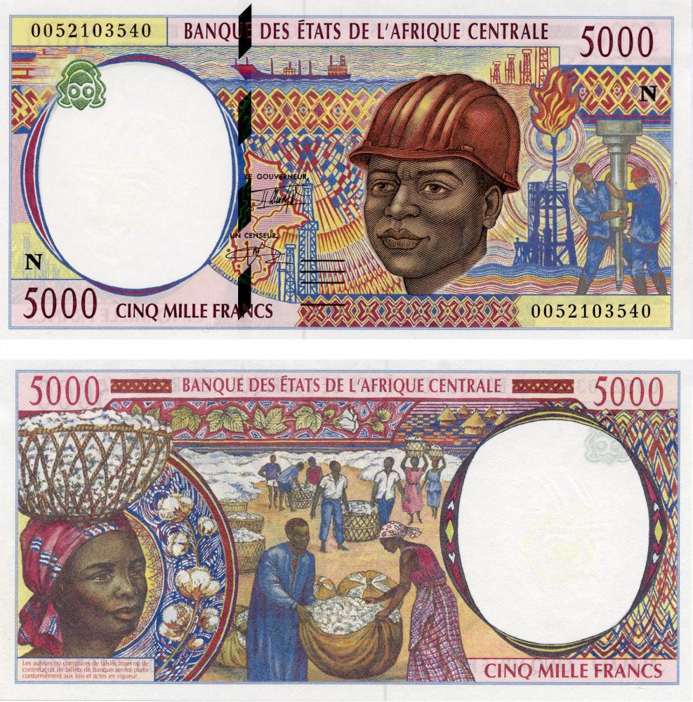 Коллекционная банкнота Центральная Африка 5000 франков 2000 N Экваториальная Коллекционная банкнота Гвинея UNC P504N (Б06264)