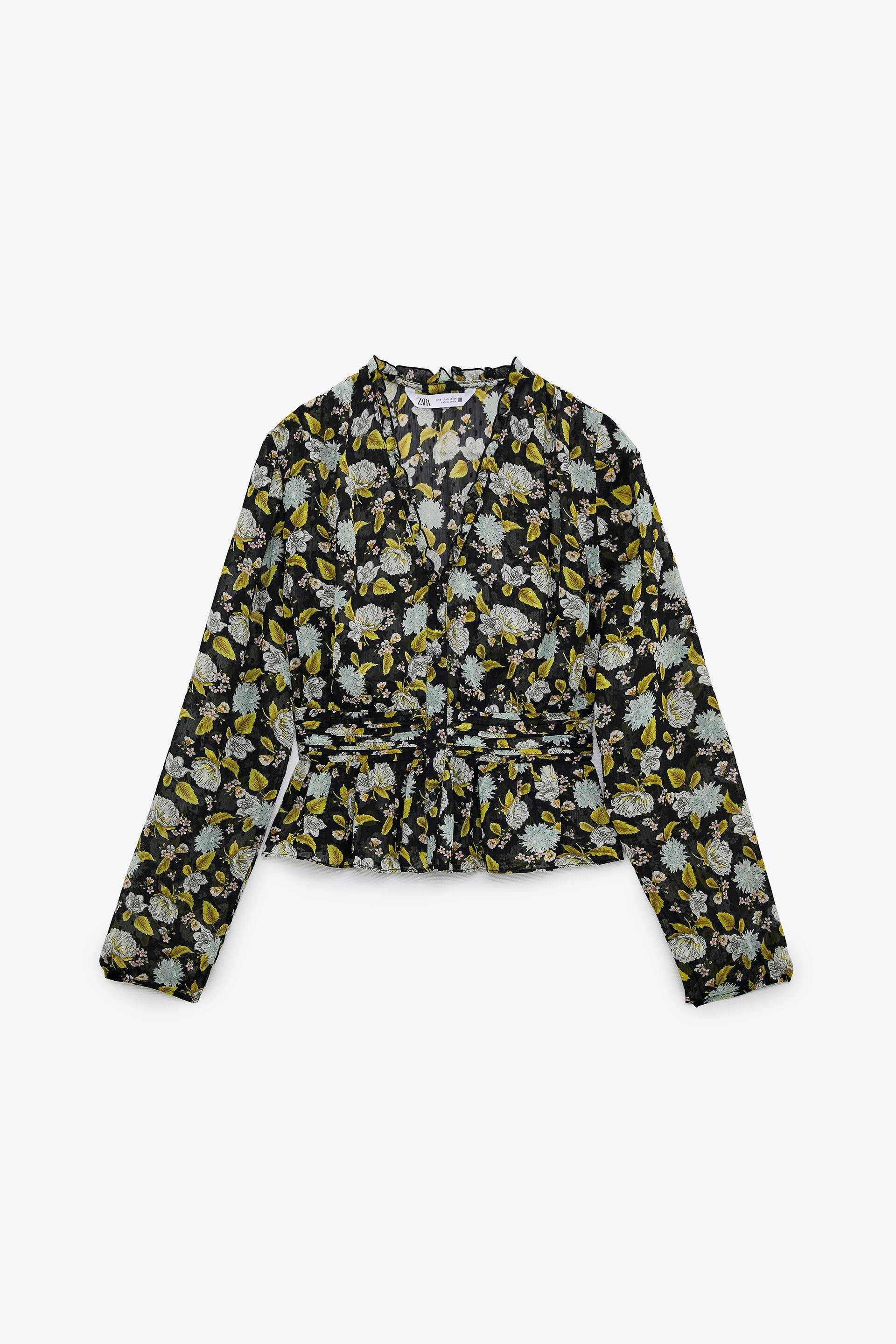 Блуза Zara Квіти M Чорний (8004155330)