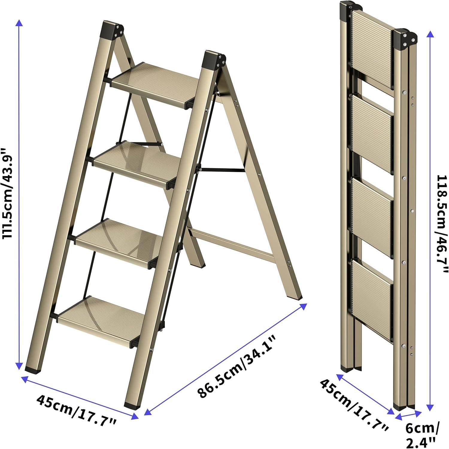 Лестница стремянка алюминиевая бытовая DOAKT Air A4 на 4 ступеньки складная до 150 кг Gold (A4-GO) - фото 4 Лестница стремянка алюминиевая бытовая DOAKT Air A4 на 4 ступеньки складная до 150 кг Gold (A4-GO) - фото 4