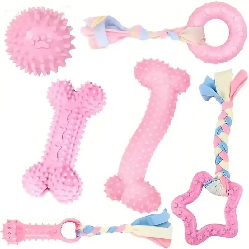Набор жевательных игрушек для собак RIAS SBR-12 с веревками 6 шт. Pink (3_06928)