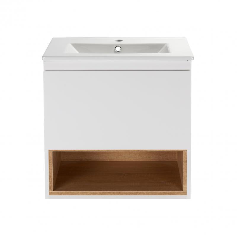 Комплект тумба підвісна та раковина врізна Q-tap Robin 600х580х437 White/Whitish oak (QT1372TPВ6001WWO)