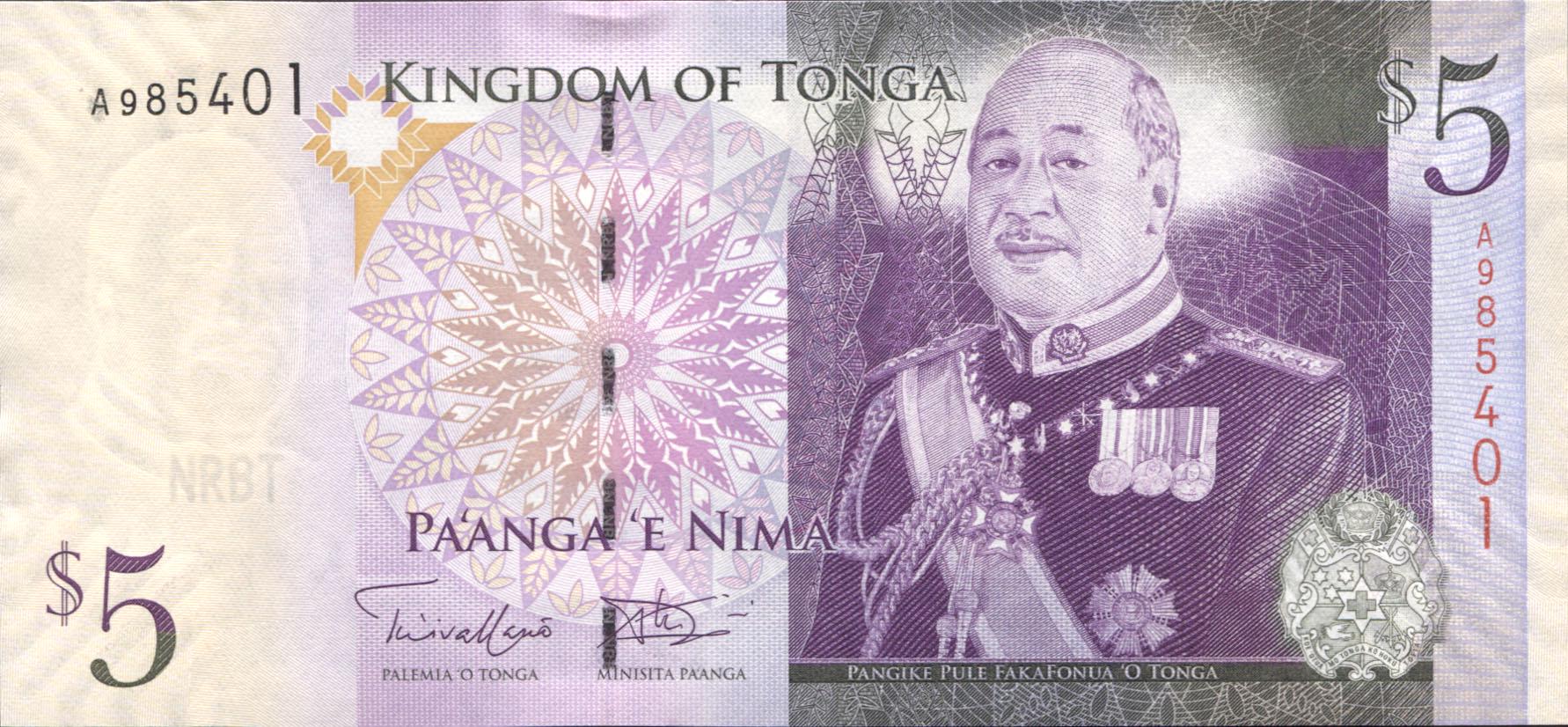 Колекційна банкнота Тонга 2009 5 паанга P39 2 UNC