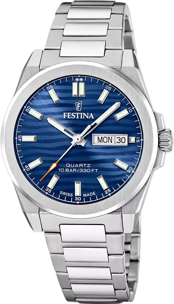 Наручные часы мужские Festina F20073/3 Dune Swiss Made со стальным корпусом/сапфировым стеклом WR 100 м и синим циферблатом