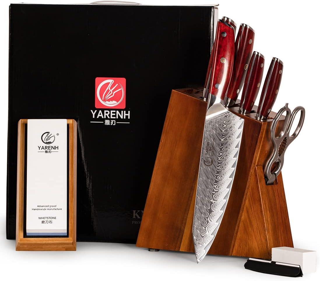 Набір кухонних ножів YARENH з блоком та ручкою із сандалового дерева 8 пр.