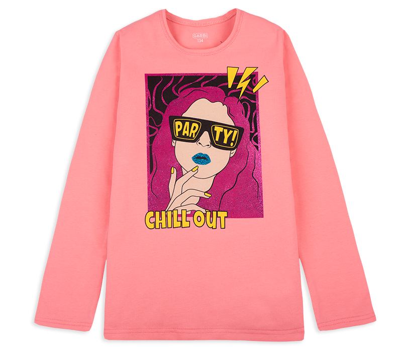 Футболка детская хлопковая с длинным рукавом для девочки Gabbi FT-20-1-4 134 см Персиковый (12030)