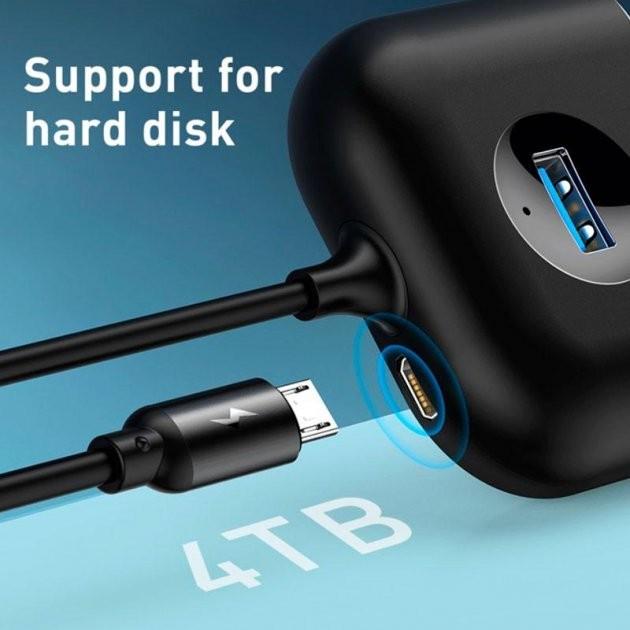 Адаптер USB USB-Хаб Baseus Square round 4в1 USB 3,0х1 USB 2,0х3 1 м Black (CAHUB-AY01) - фото 6