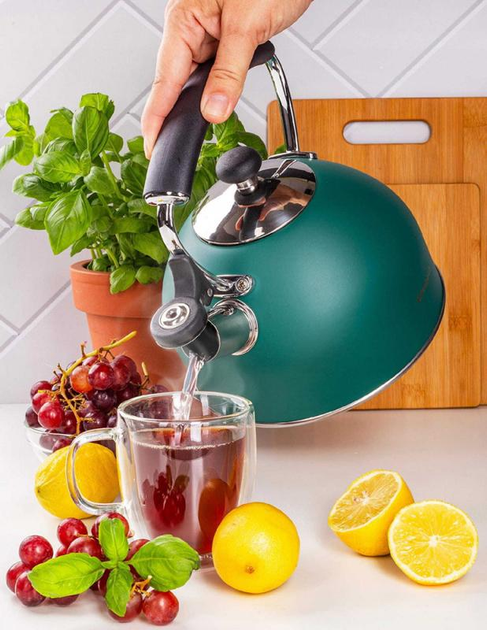 Чайник Ofenbach нержавіюча сталь зі свистком 2200 мл Зелений матовий (100326) - фото 5 Чайник Ofenbach нержавіюча сталь зі свистком 2200 мл Зелений матовий (100326) - фото 5