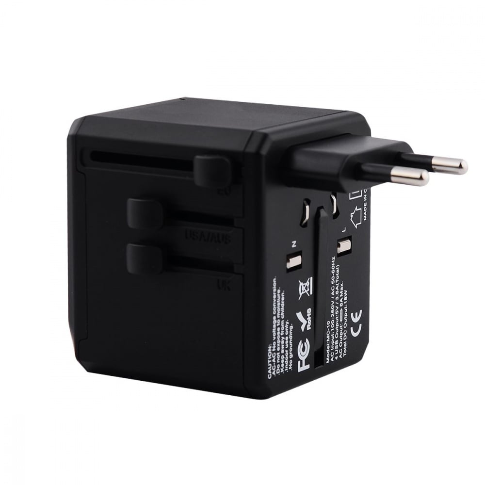 Адаптер Travel Adapter Yesido MC-10 Type-C UK/EU/US/AUS Black - фото 4