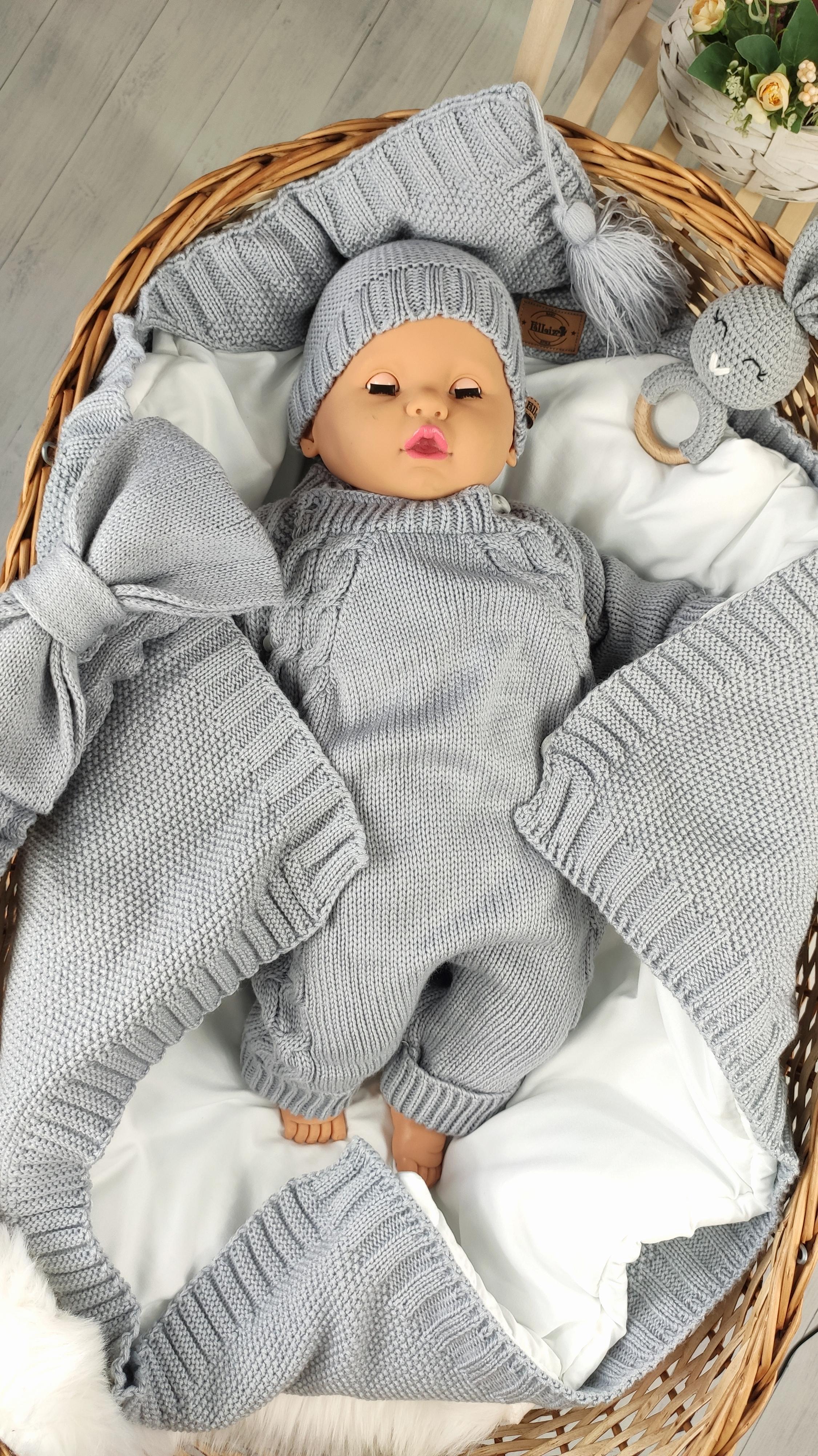 Комплект вязаный человечек с шапкой от 0 до 6 месяцев Серый - фото 3 Комплект вязаный человечек с шапкой от 0 до 6 месяцев Серый - фото 3