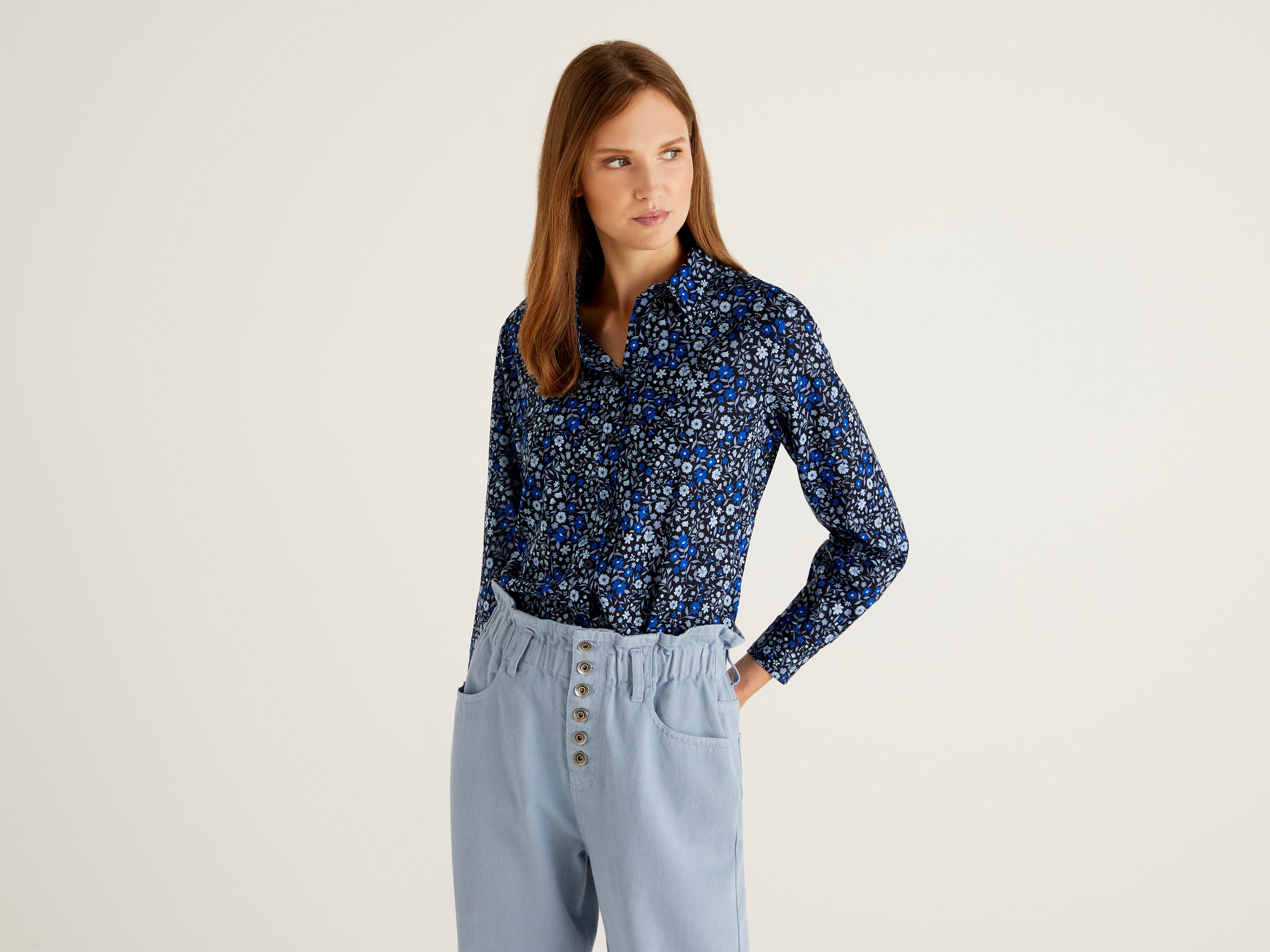 Рубашка женская Benetton 5oa95q8u4 XS Синий Рубашка женская Benetton 5oa95q8u4 XS Синий