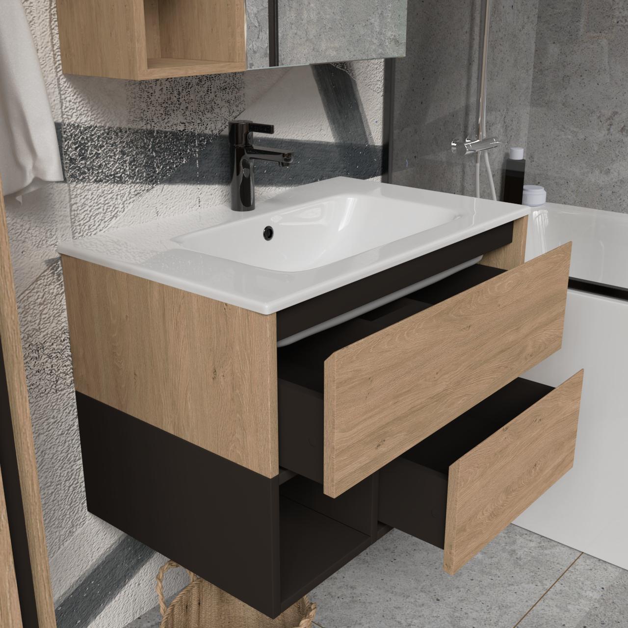 Тумба підвісна з раковиною MVK Vostok Craft 80 В2 800х450х530 мм Дуб кам'яний (c280db) - фото 3