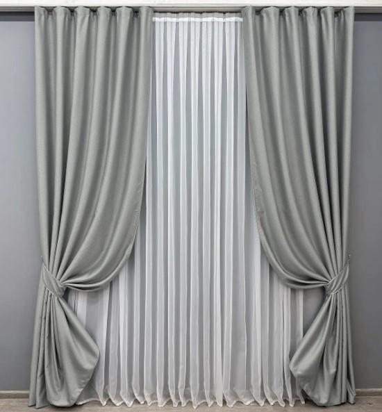 Комплект штор шенил 1,5х2,7 м 2 шт. Светло-серый (1689ш 33-0587)
