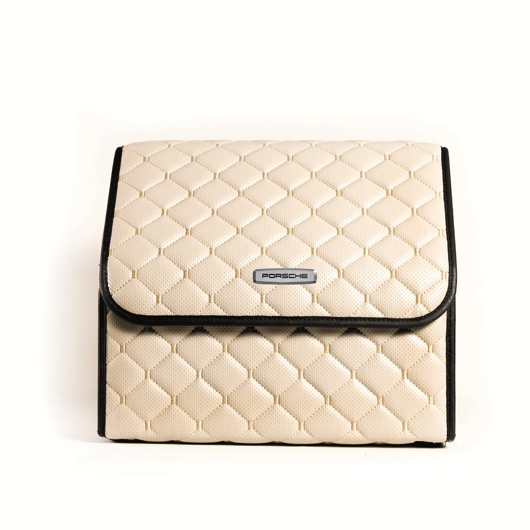 Сумка-органайзер с лого Porsche в багажник CarsBAG Экокожа 30x35x30 см Бежевый (acb-1036-6-30х35х30-7)