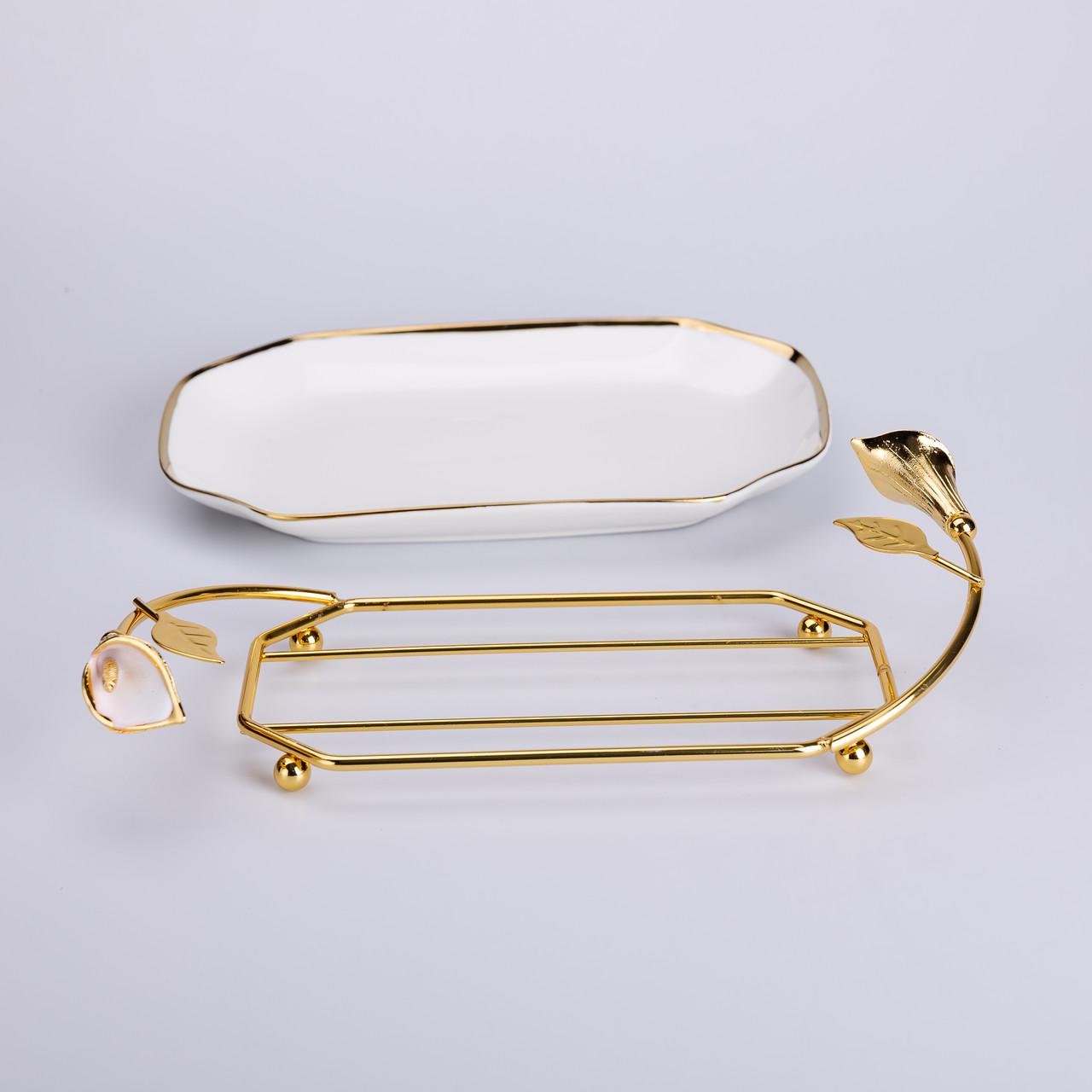 Фруктівниця керамічна на підставці 26х15х3,5 см Білий/Золотий (HP-7-5) - фото 2 Фруктівниця керамічна на підставці 26х15х3,5 см Білий/Золотий (HP-7-5) - фото 2