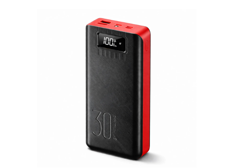 Повербанк с фонариком/LED-дисплеем/2xUSB/Type-C/Lightning/Micro-USB 30000 mAh Черный/Красный (008)
