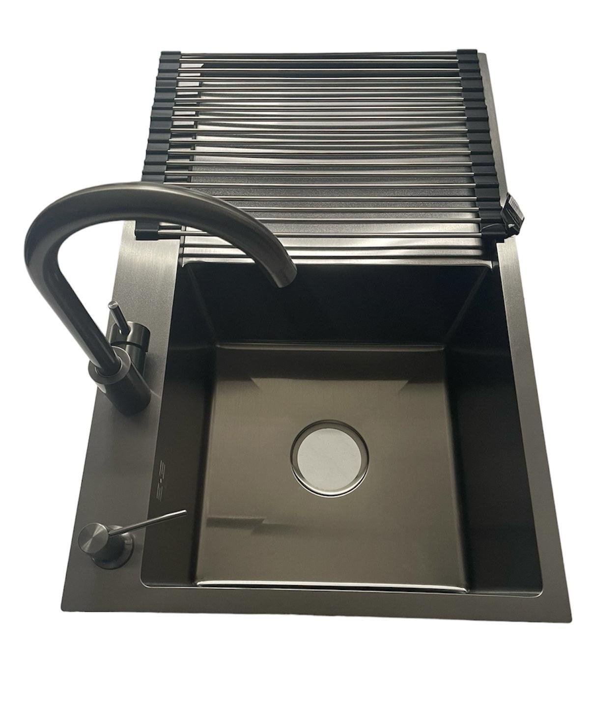 Мийка для кухні Lidz 7849BL PVD ліва/змішувач для кухні Kroner Edelstahl Klassisch-SCH035PVD Чорний